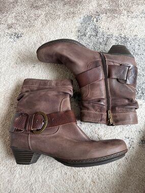 Pikolinos Brujas slouchy leather ankle boots with strap and buckle detail.